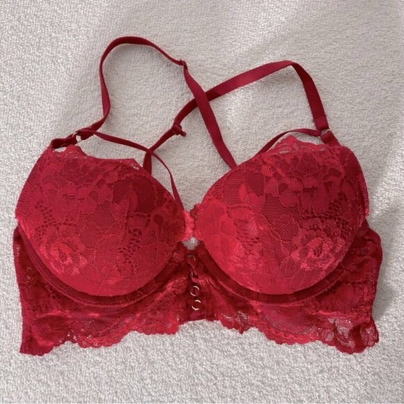 La Senza Beyond Sexy Red Lace Strappy Push Up Bra 32C - Picture 2 of 14